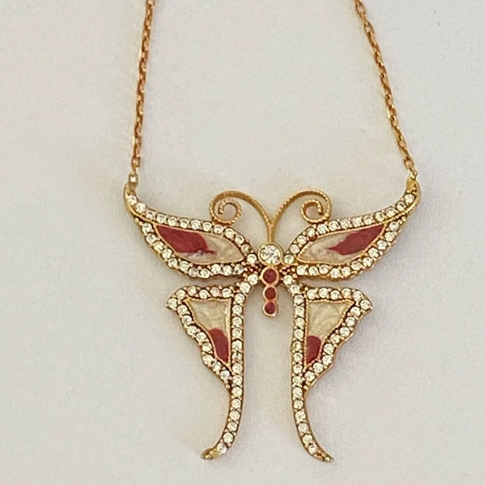 925 Silver butterfly necklace handmade enamel cz stones 18k yellow gold plated